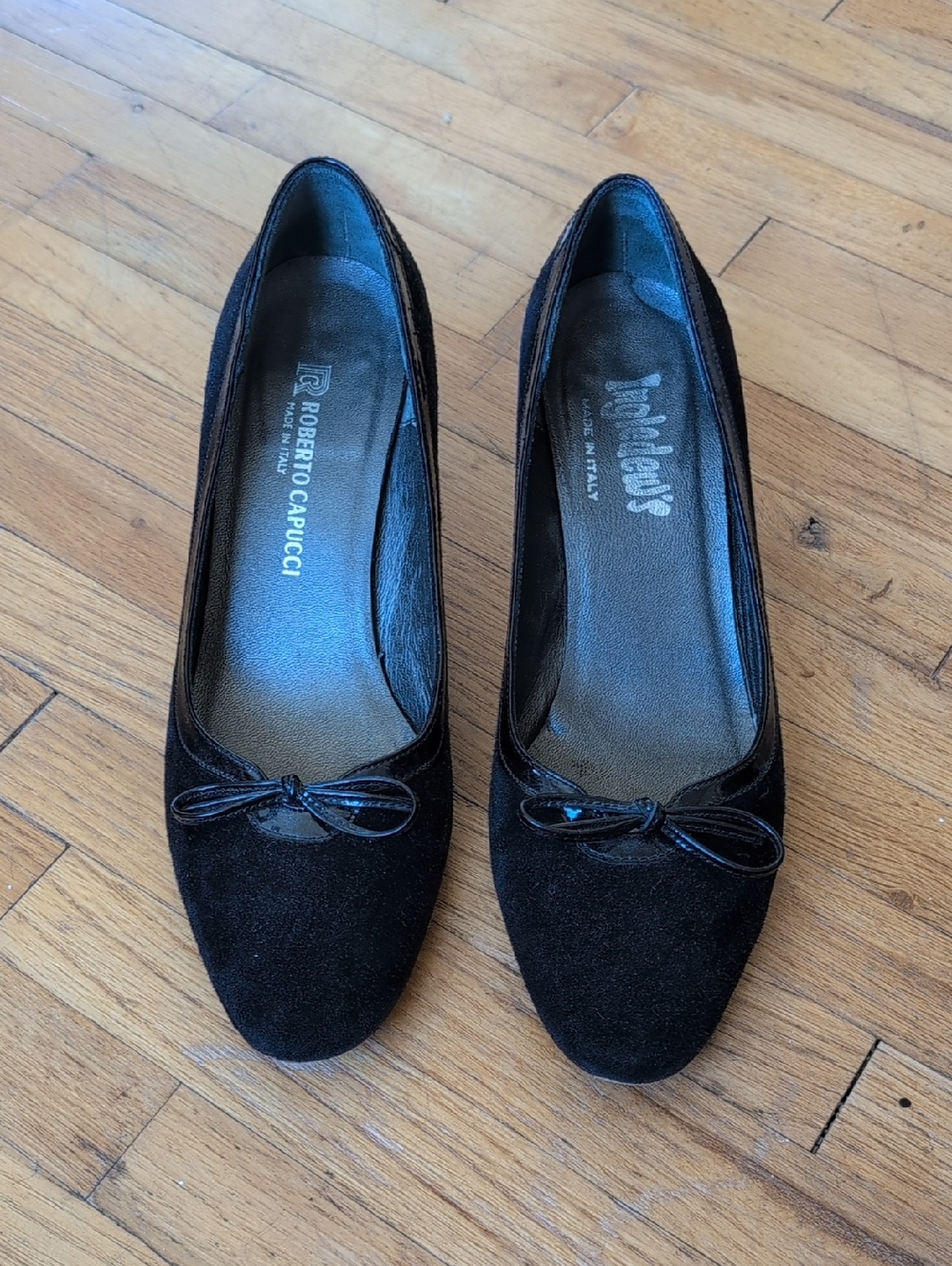 Vintage Black Suede Heels With Bows
